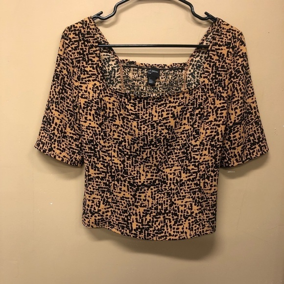 Free Press Smocked Back Square Neck Crop Top Size Small Brown Animal Print NWT - Picture 1 of 5